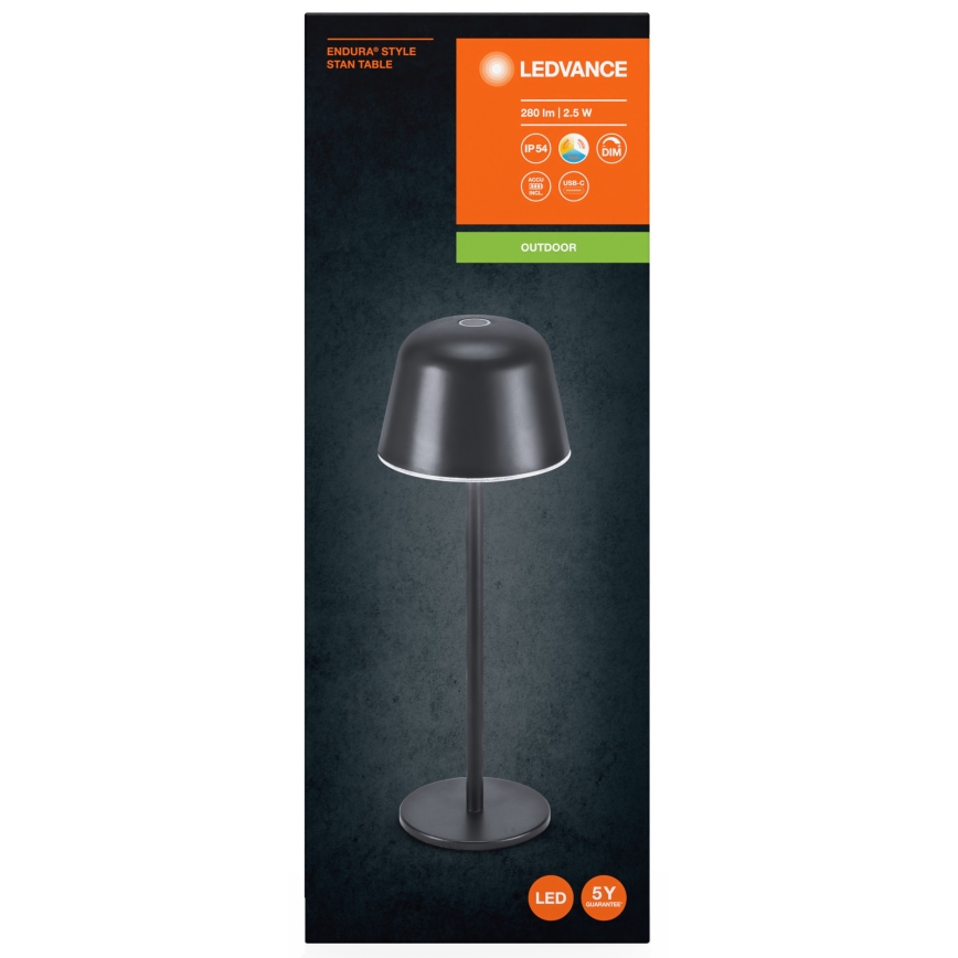 Ledvance - LED Stmívatelná venkovní nabíjecí lampa TABLE LED/2,5W/5V IP54 černá