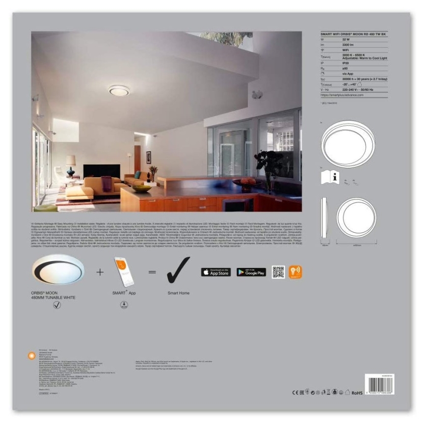 Ledvance - LED Stmívatelné svítidlo SMART+ MOON LED/32W/230V 3000K-6500K Wi-Fi
