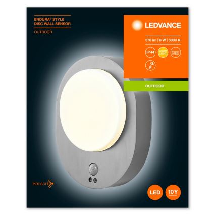 Ledvance - LED Venkovní nástěnné svítidlo se senzorem DISC LED/8W/230V IP44