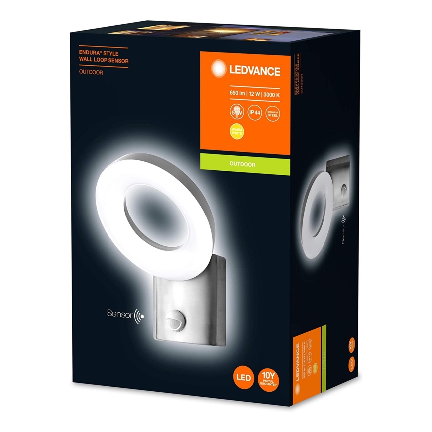 Ledvance - LED Venkovní nástěnné svítidlo se senzorem LOOP 1xLED/12W/230V IP44