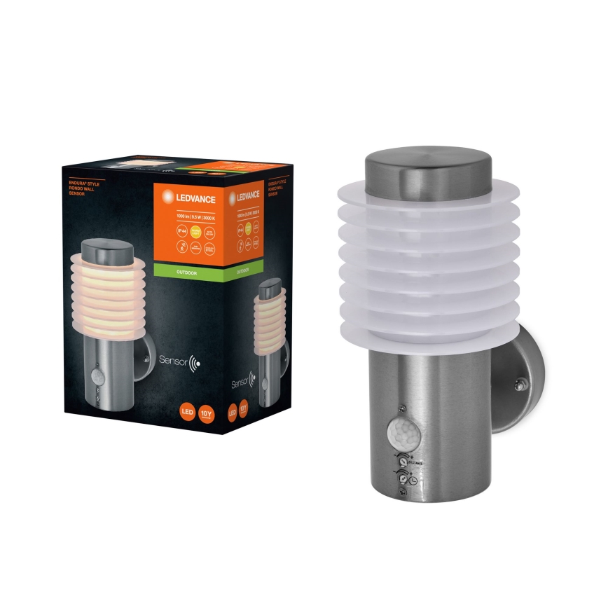 Ledvance - LED Venkovní nástěnné svítidlo se senzorem ENDURA RONDO LED/9,5W/230V IP44 lesklý chrom