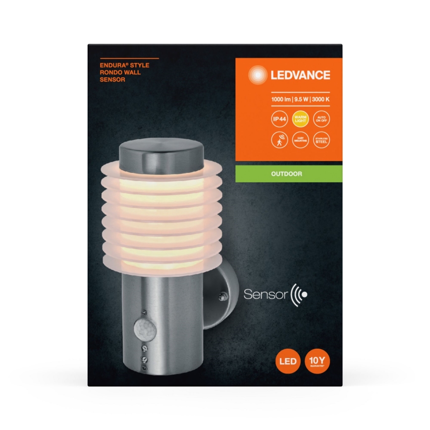 Ledvance - LED Venkovní nástěnné svítidlo se senzorem ENDURA RONDO LED/9,5W/230V IP44 lesklý chrom