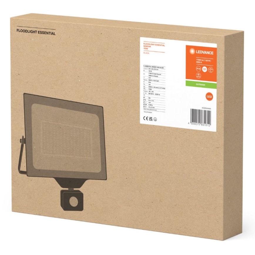Ledvance - LED Venkovní nástěnný reflektor se senzorem FLOODLIGHT ESSENTIAL LED/150W/230V IP44