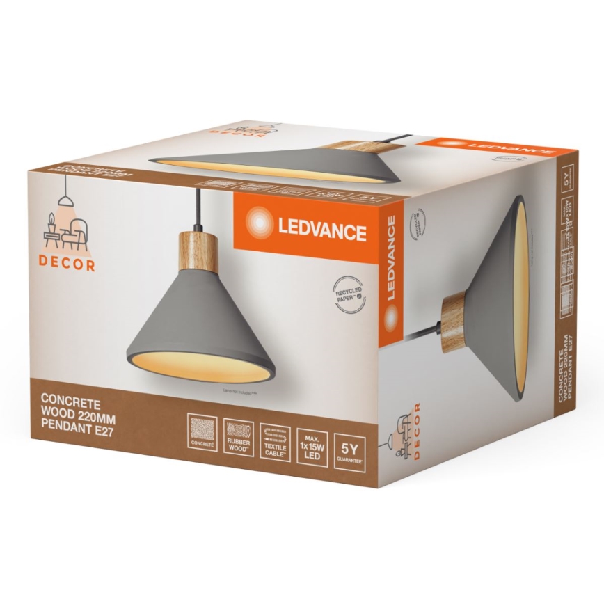 Ledvance - Lustr na lanku DECOR CONCRETE 1xE27/15W/230V pr. 22 cm beton šedá