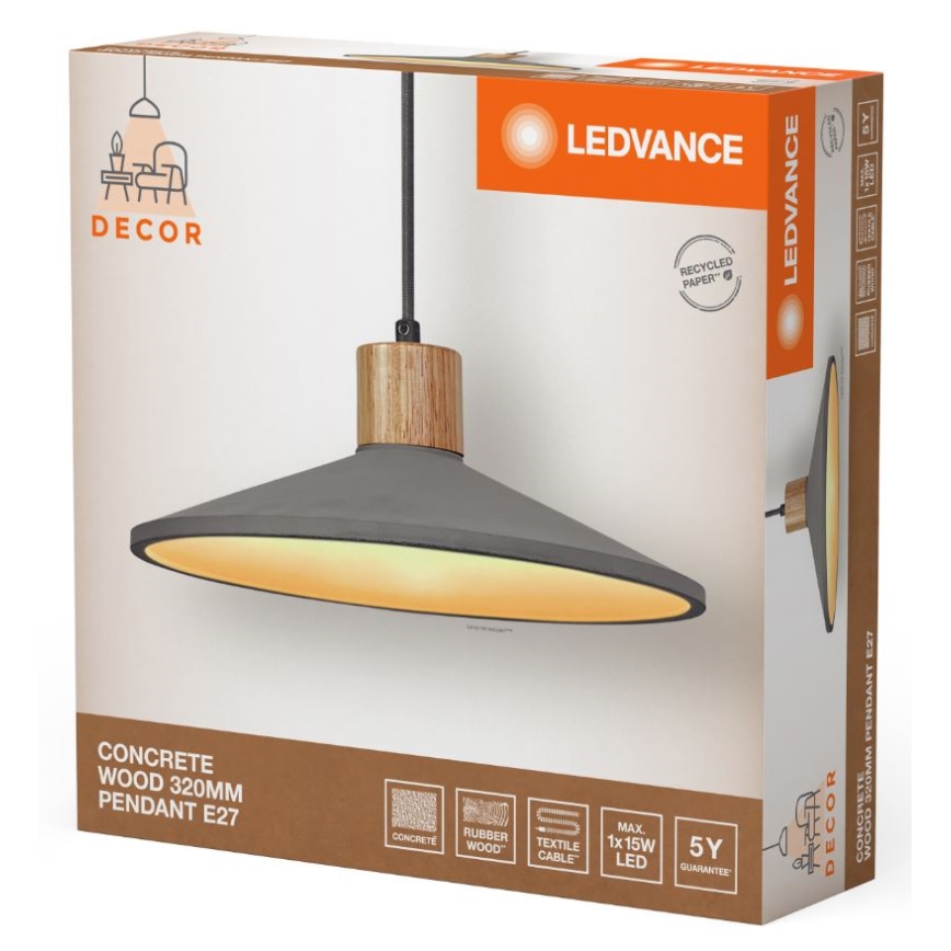 Ledvance - Lustr na lanku DECOR CONCRETE 1xE27/15W/230V pr. 32 cm beton šedá