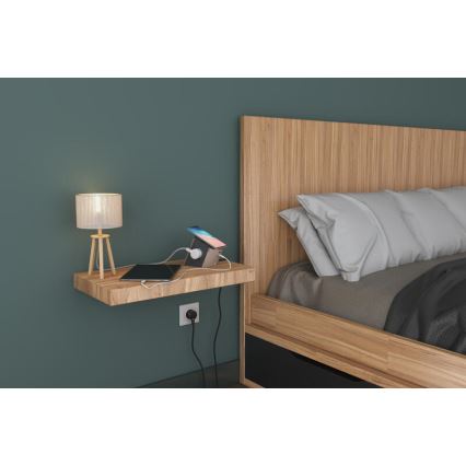 Legrand 049402 - Rozbočovací zásuvka s vypínačem 2Z Typ E + USB-A + USB-C a bezdrátovým nabíjením 10W 2m hnědá