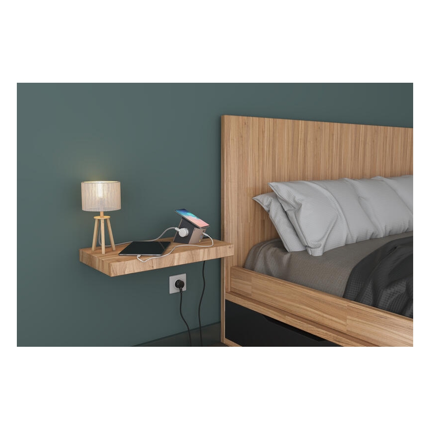 Legrand 049402 - Rozbočovací zásuvka s vypínačem 2Z Typ E + USB-A + USB-C a bezdrátovým nabíjením 10W 2m hnědá