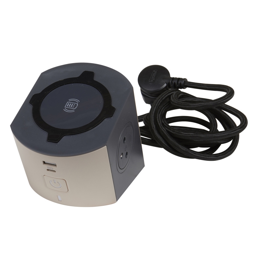 Legrand 049402 - Rozbočovací zásuvka s vypínačem 2Z Typ E + USB-A + USB-C a bezdrátovým nabíjením 10W 2m hnědá