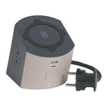 Legrand 049402 - Rozbočovací zásuvka s vypínačem 2Z Typ E + USB-A + USB-C a bezdrátovým nabíjením 10W 2m hnědá