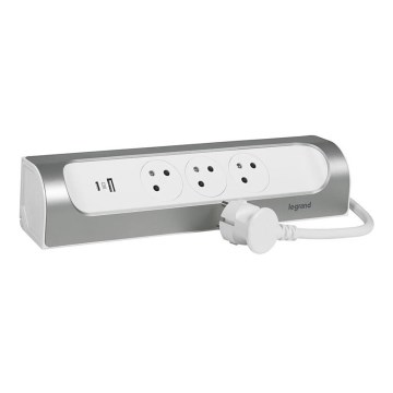 Legrand 049406 - Prodlužovací kabel 3Z Typ E + USB-A + USB-C 1m stříbrná/bílá