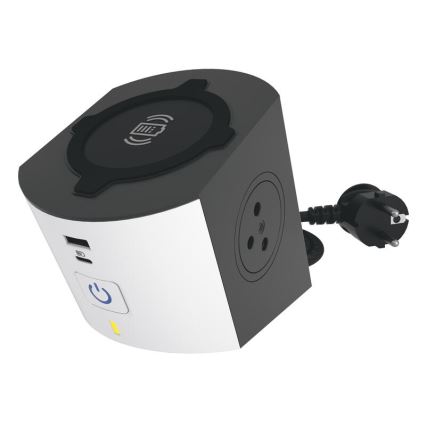 Legrand 049412 - Rozbočovací zásuvka s vypínačem 2Z Typ E + USB-A + USB-C a bezdrátovým nabíjením 10W 2m bílá