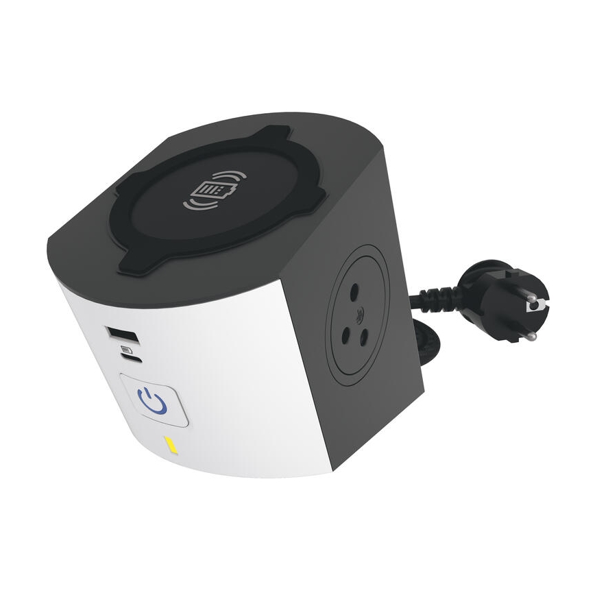 Legrand 049412 - Rozbočovací zásuvka s vypínačem 2Z Typ E + USB-A + USB-C a bezdrátovým nabíjením 10W 2m bílá