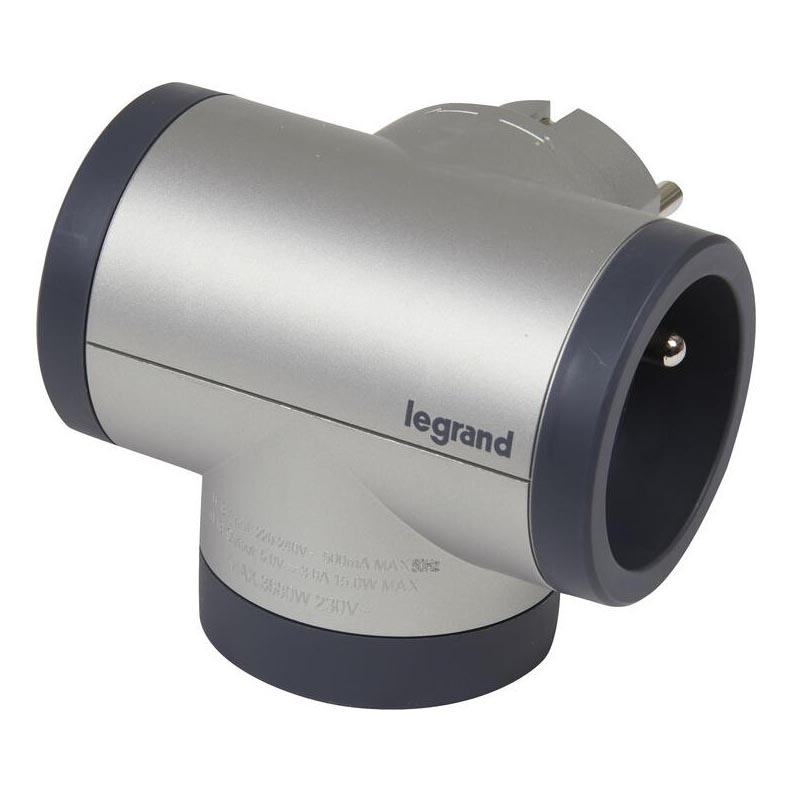 Legrand 049439 - Rozbočovací zásuvka otočná 2Z Typ E, F + USB-A + USB-C stříbrná/černá