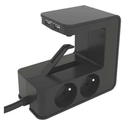 Legrand 050412 - Prodlužovací kabel s vypínačem na desku stolu 4Z Typ E + 2x USB-A 1,5m černá