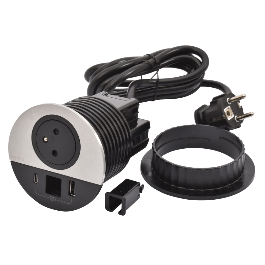 Legrand 654708 - Zásuvkový sloupek pro desku stolu 1x230V + USB-A + USB-C + RJ45