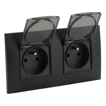 Legrand - Dvojitá venkovní zásuvka 250V/16A NILOE s rámečkem IP44 černá