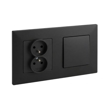 Legrand - Dvojitá zásuvka domovní 250V/16A a jednopólový vypínač č. 1 s rámečkem NILOE STEP černá