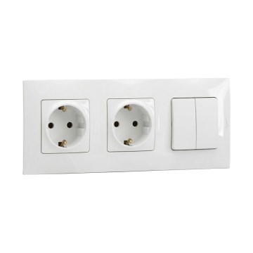 Legrand - Dvojitá zásuvka domovní SCHUKO 250V/16A a dvojitý vypínač č. 5 s rámečkem NILOE bílá