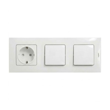 Legrand - Dvojitý jednopólový vypínač č. 1 a zásuvka domovní SCHUKO 250V/16A s rámečkem NILOE bílá