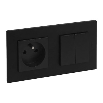 Legrand - Dvojitý schodišťový vypínač 6+6 a zásuvka domovní s rámečkem 250V/16A NILOE STEP