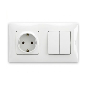 Legrand - Dvojitý vypínač č. 5 a zásuvka domovní SCHUKO 250V/16A s rámečkem NILOE bílá