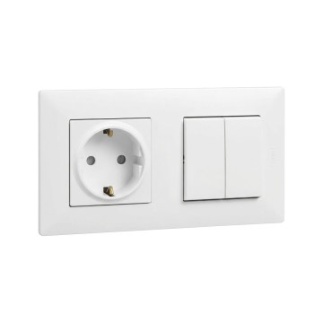 Legrand - Zásuvka domovní SCHUKO 250V/16A a dvojitý vypínač č. 5 s rámečkem NILOE STEP bílá