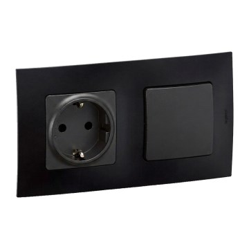 Legrand - Zásuvka domovní SCHUKO 250V/16A a schodišťový vypínač č. 6 s rámečkem NILOE černá