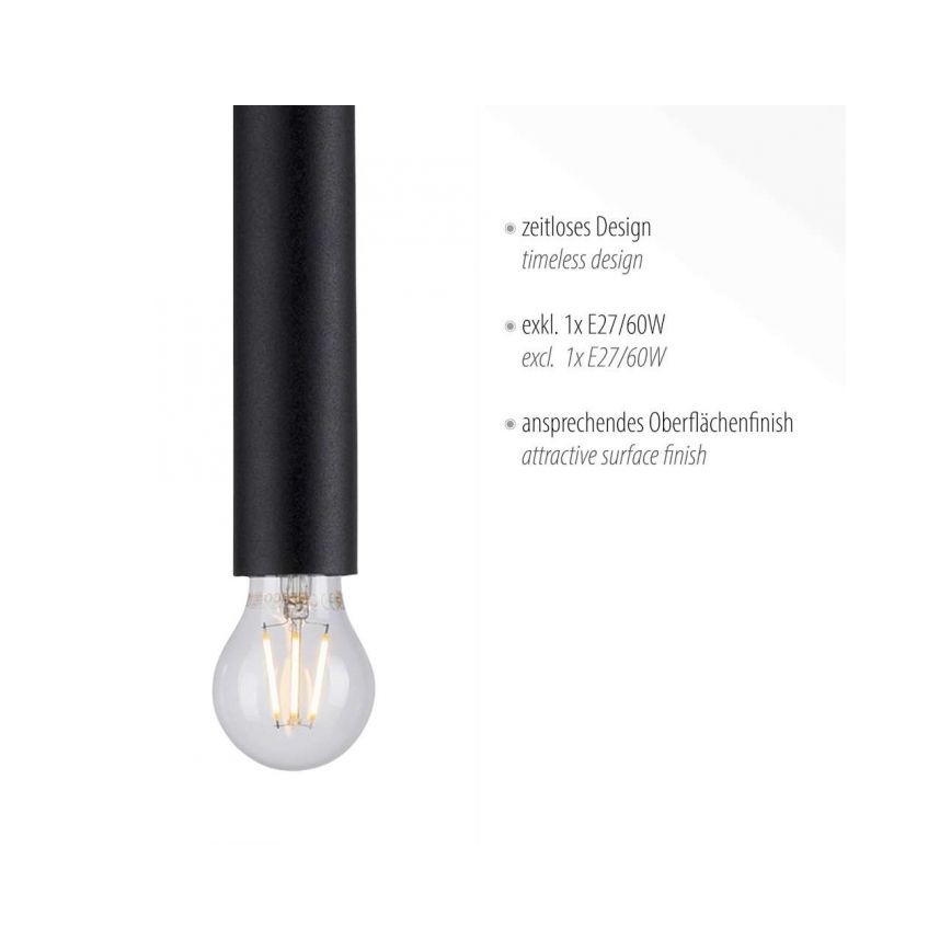 Leuchten Direkt 15617-18 - Lustr na lanku BRUNA 1xE27/60W/230V černá