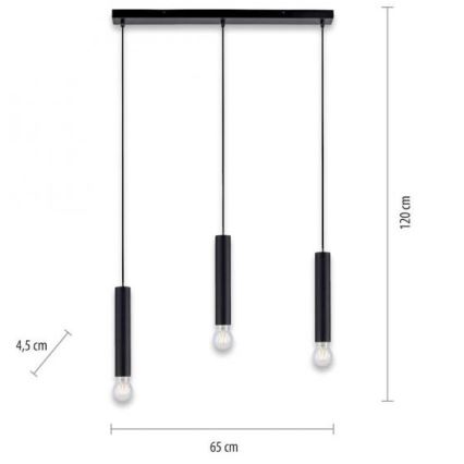 Leuchten Direkt 15618-18 - Lustr na lanku BRUNA 3xE27/60W/230V černá