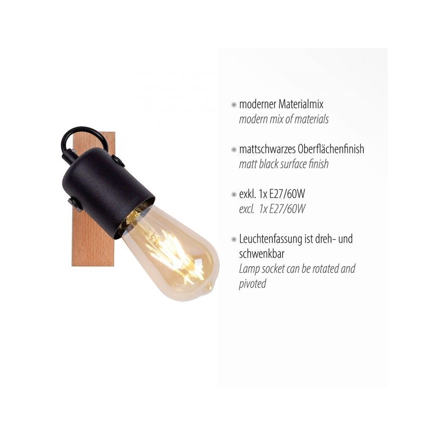 Leuchten Direkt 15631-18 - Nástěnné bodové svítidlo CANOP 1xE27/60W/230V akácie
