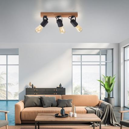 Leuchten Direkt 15633-18 - Bodové svítidlo CANOP 3xE27/60W/230V akácie