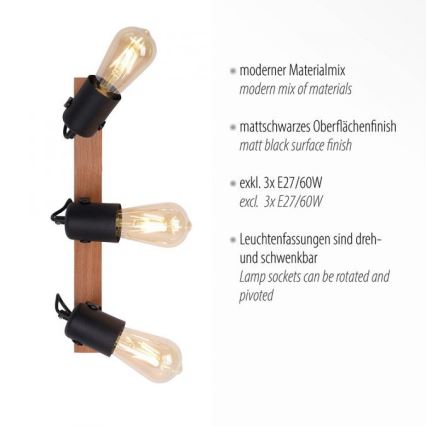 Leuchten Direkt 15633-18 - Bodové svítidlo CANOP 3xE27/60W/230V akácie