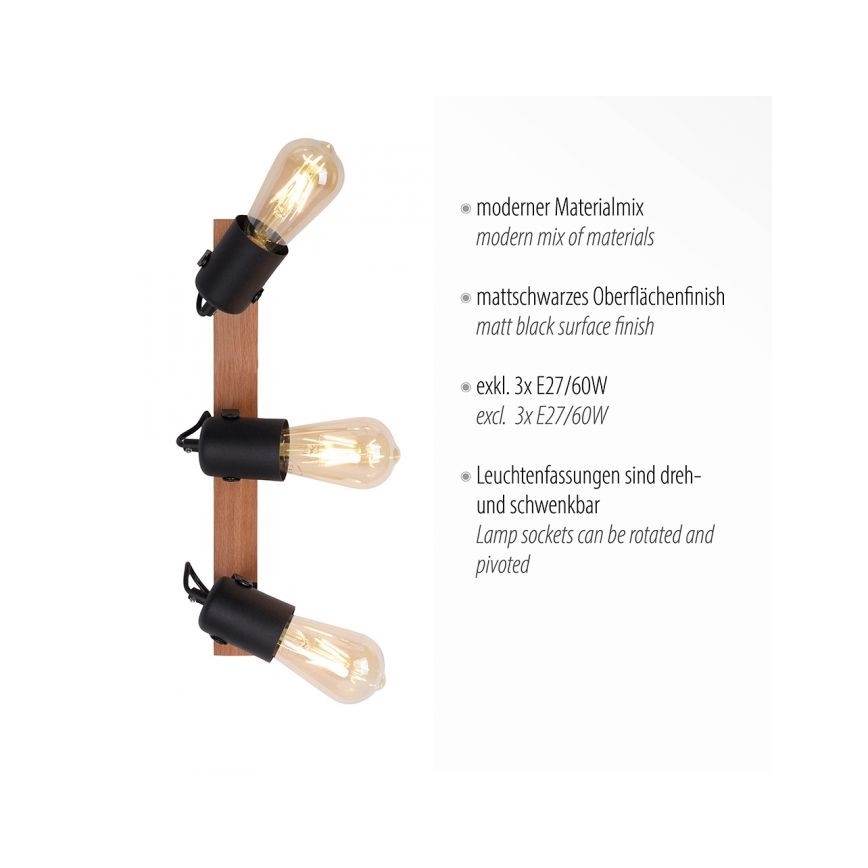 Leuchten Direkt 15633-18 - Bodové svítidlo CANOP 3xE27/60W/230V akácie