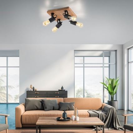 Leuchten Direkt 15634-18 - Bodové svítidlo CANOP 4xE27/60W/230V akácie