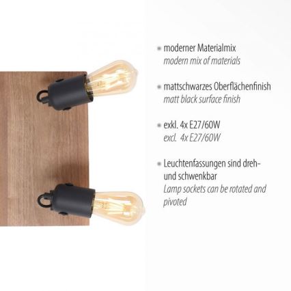 Leuchten Direkt 15634-18 - Bodové svítidlo CANOP 4xE27/60W/230V akácie