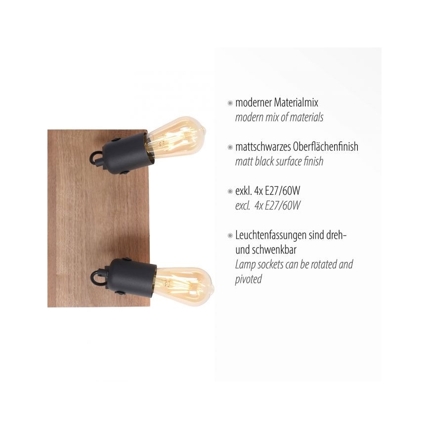 Leuchten Direkt 15634-18 - Bodové svítidlo CANOP 4xE27/60W/230V akácie