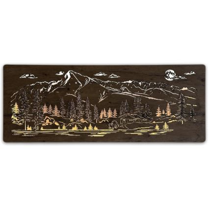 Li-Go 23521/OVL/DUB3 - LED Stmívatelná nástěnná dekorace LED/10W/5V 30000 mAh 130x50 cm dub/Chata v horách