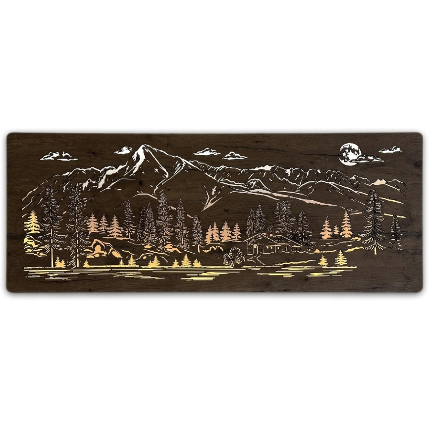 Li-Go 23521/OVL/DUB3 - LED Stmívatelná nástěnná dekorace LED/10W/5V 30000 mAh 130x50 cm dub/Chata v horách