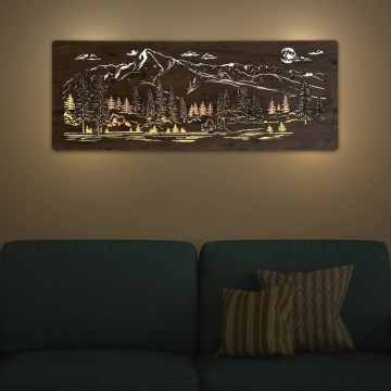Li-Go 23524/DUB2 - LED Stmívatelná nástěnná dekorace LED/24W/230V 130x50 cm dub/Chata v horách