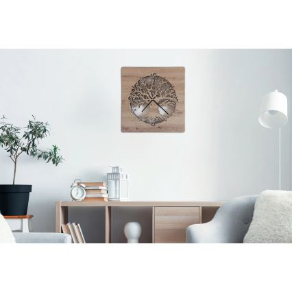 Li-Go 23537/DUB2 - LED Stmívatelné hodiny LED/10W/5V 20000 mAh 42x42 cm dub/Olivovník v kruhu + dálkové ovládání