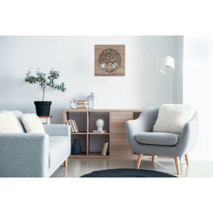 Li-Go 23537/DUB2 - LED Stmívatelné hodiny LED/10W/5V 20000 mAh 42x42 cm dub/Olivovník v kruhu + dálkové ovládání