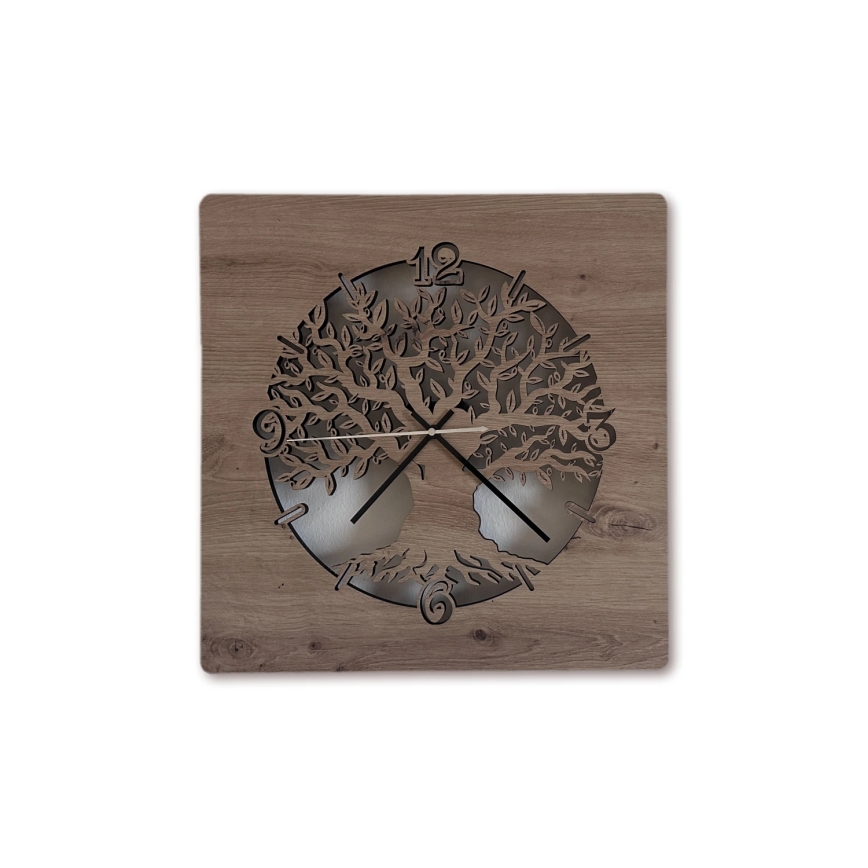 Li-Go 23537/DUB2 - LED Stmívatelné hodiny LED/10W/5V 20000 mAh 42x42 cm dub/Olivovník v kruhu + dálkové ovládání