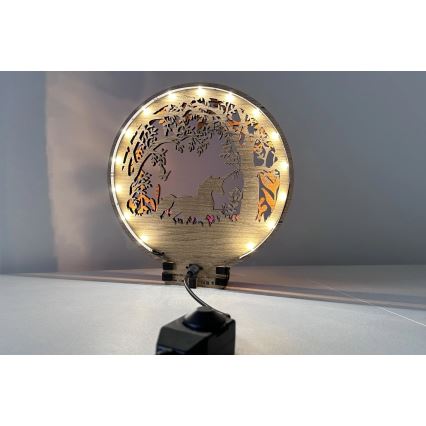 Li-Go 23568/DUB2 - LED Stmívatelná stolní dekorace LED/12W/230V 20x22 cm dub/Jednorožec