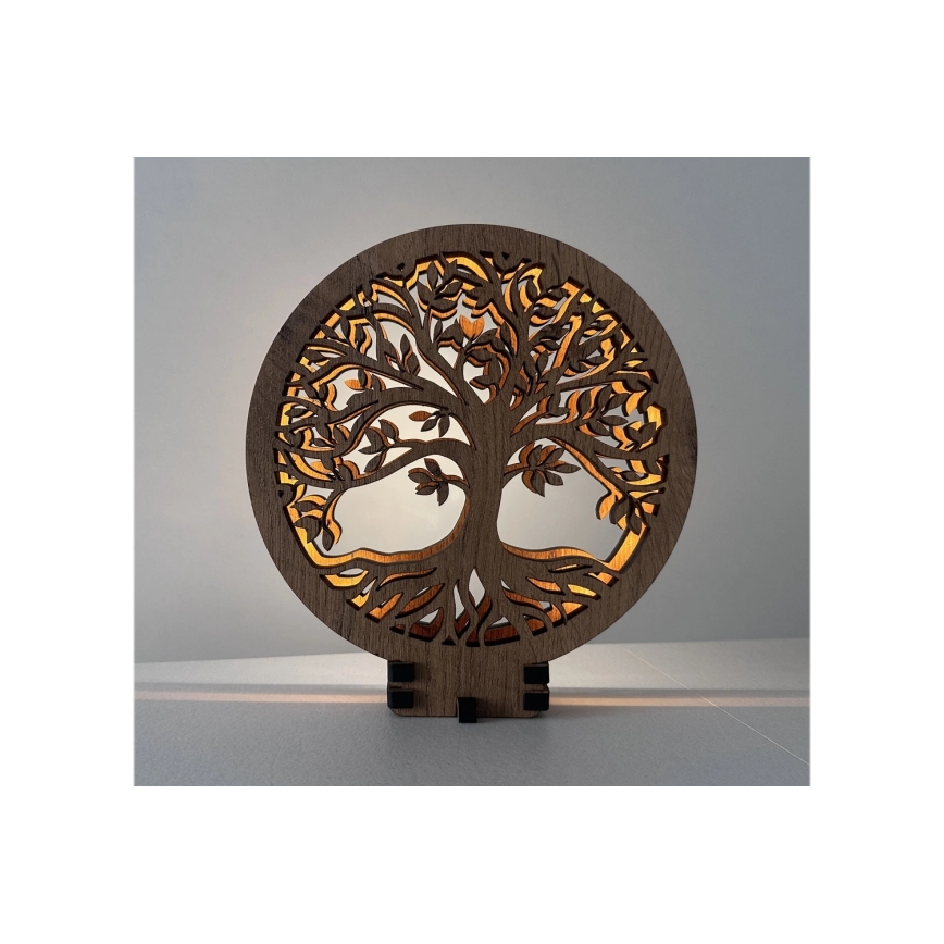 Li-Go 23577/DUB2 - LED Stmívatelná stolní dekorace LED/12W/230V 20x22 cm dub/Strom života