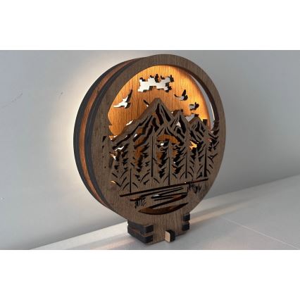 Li-Go 23583/DUB2 - LED Stmívatelná stolní dekorace LED/12W/230V 20x22 cm dub/hory