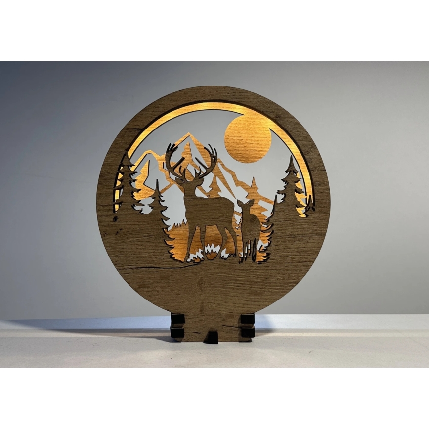 Li-Go 23592/DUB2 - LED Stmívatelná stolní dekorace LED/12W/230V 20x22 cm dub/jelen