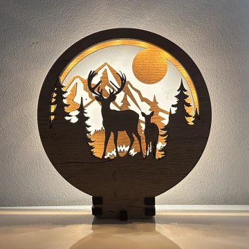 Li-Go 23592/DUB2 - LED Stmívatelná stolní dekorace LED/12W/230V 20x22 cm dub/Jelen a laň