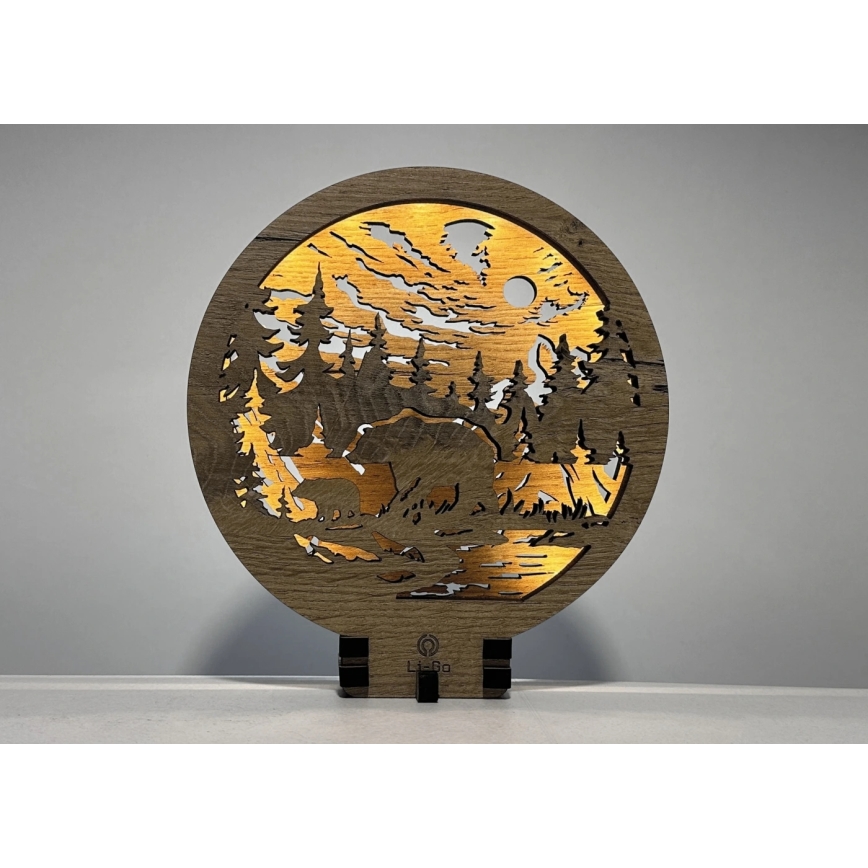 Li-Go 23595/DUB2 - LED Stmívatelná stolní dekorace LED/12W/230V 20x22 cm dub/medvěd