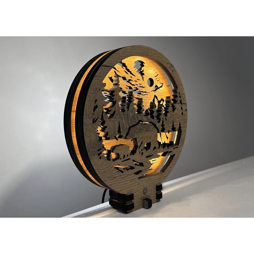 Li-Go 23595/DUB2 - LED Stmívatelná stolní dekorace LED/12W/230V 20x22 cm dub/medvěd