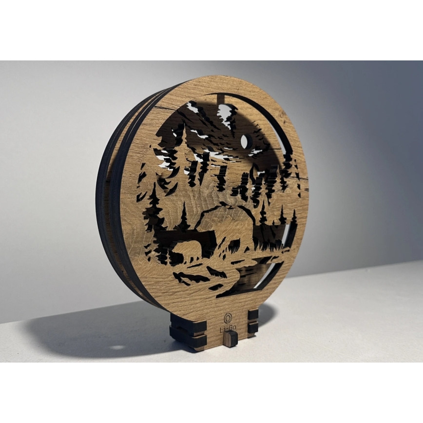 Li-Go 23595/DUB2 - LED Stmívatelná stolní dekorace LED/12W/230V 20x22 cm dub/medvěd